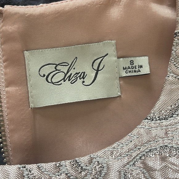 Eliza J Metallic Embellished Jacquard Occasion Event Blush Pink Dress Size8 - Picture 10 of 15